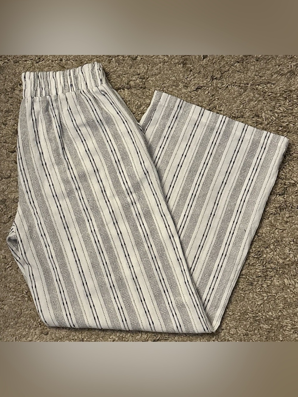 Sienna Sky Women’s L White/Black Striped Elastic Waist Wide-Leg Casual Pants